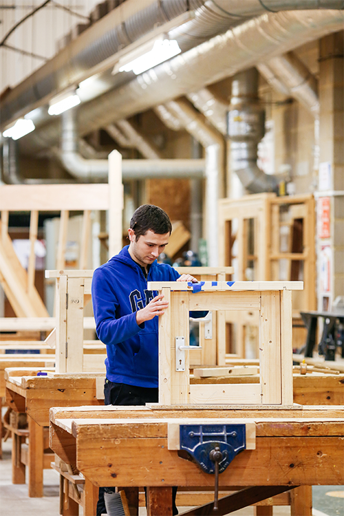 Student working on a carpentry project