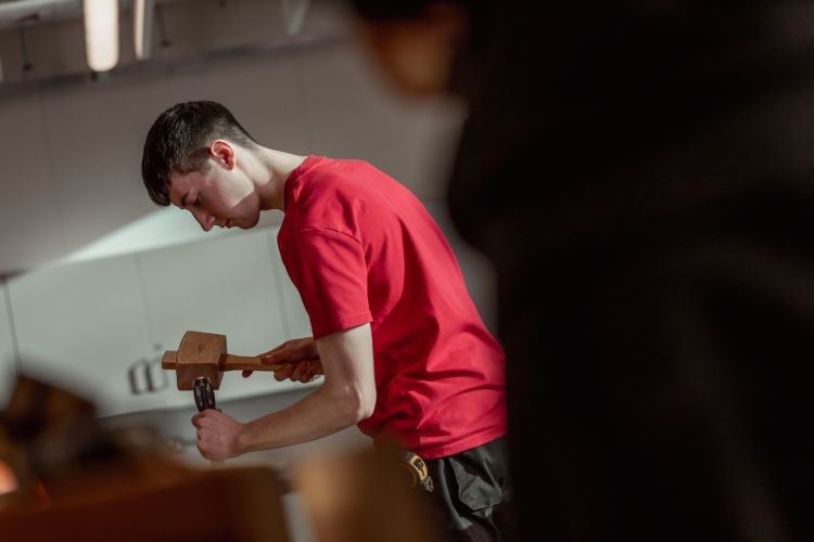 Student working on a carpentry project