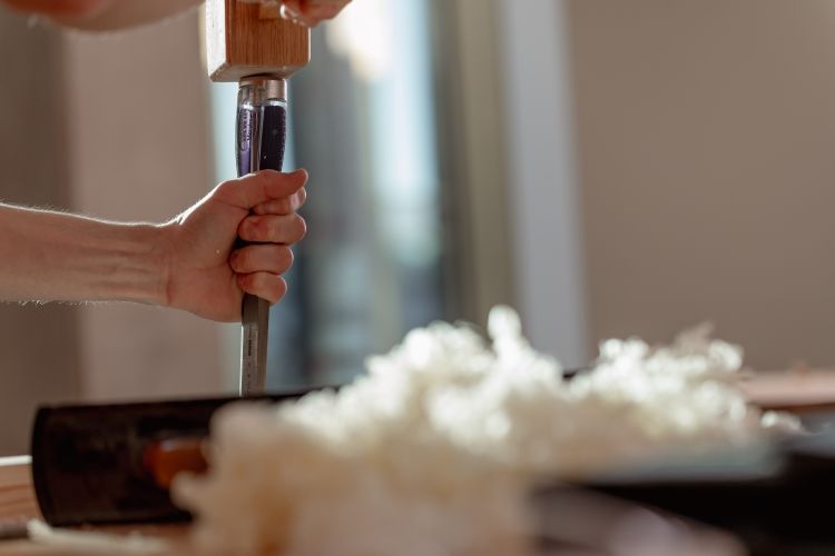 Student working on a carpentry project