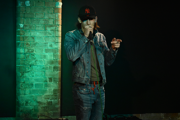 student singing