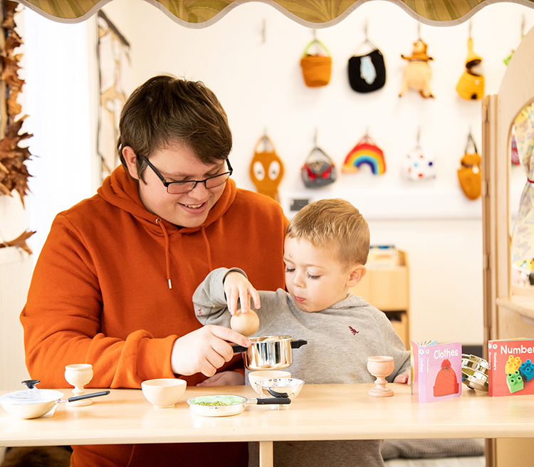 Student helping a child