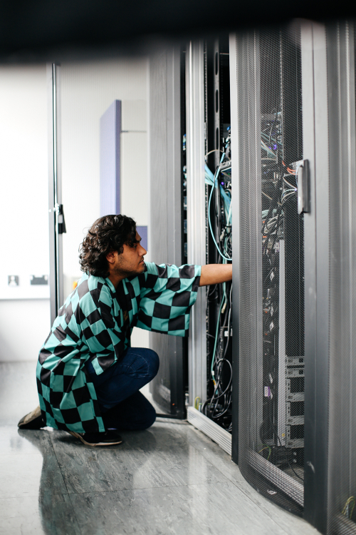 Student in a Server Room