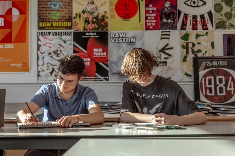 Students working on a graphic design project