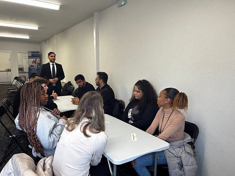 students discussing in a group