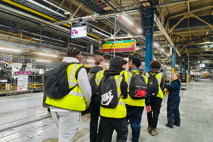 Students being shown around the Stellantis factory