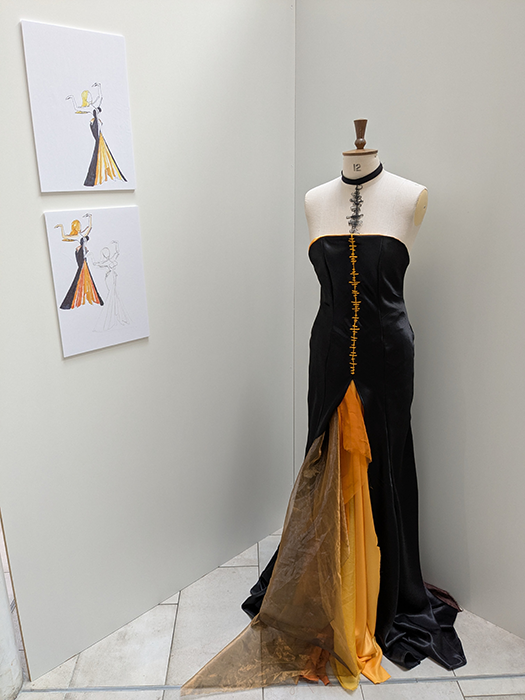 Fashion black and orange dress