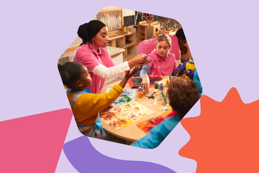 children and teacher playing