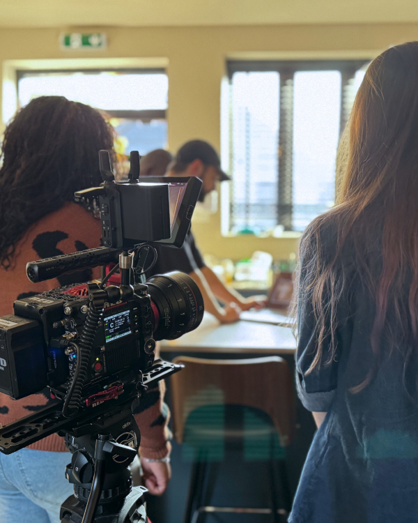 Close up of a filming camera