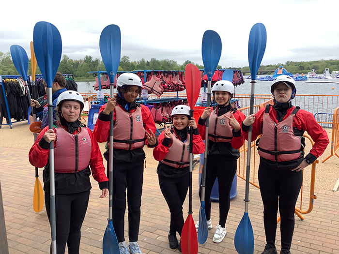students kayaking